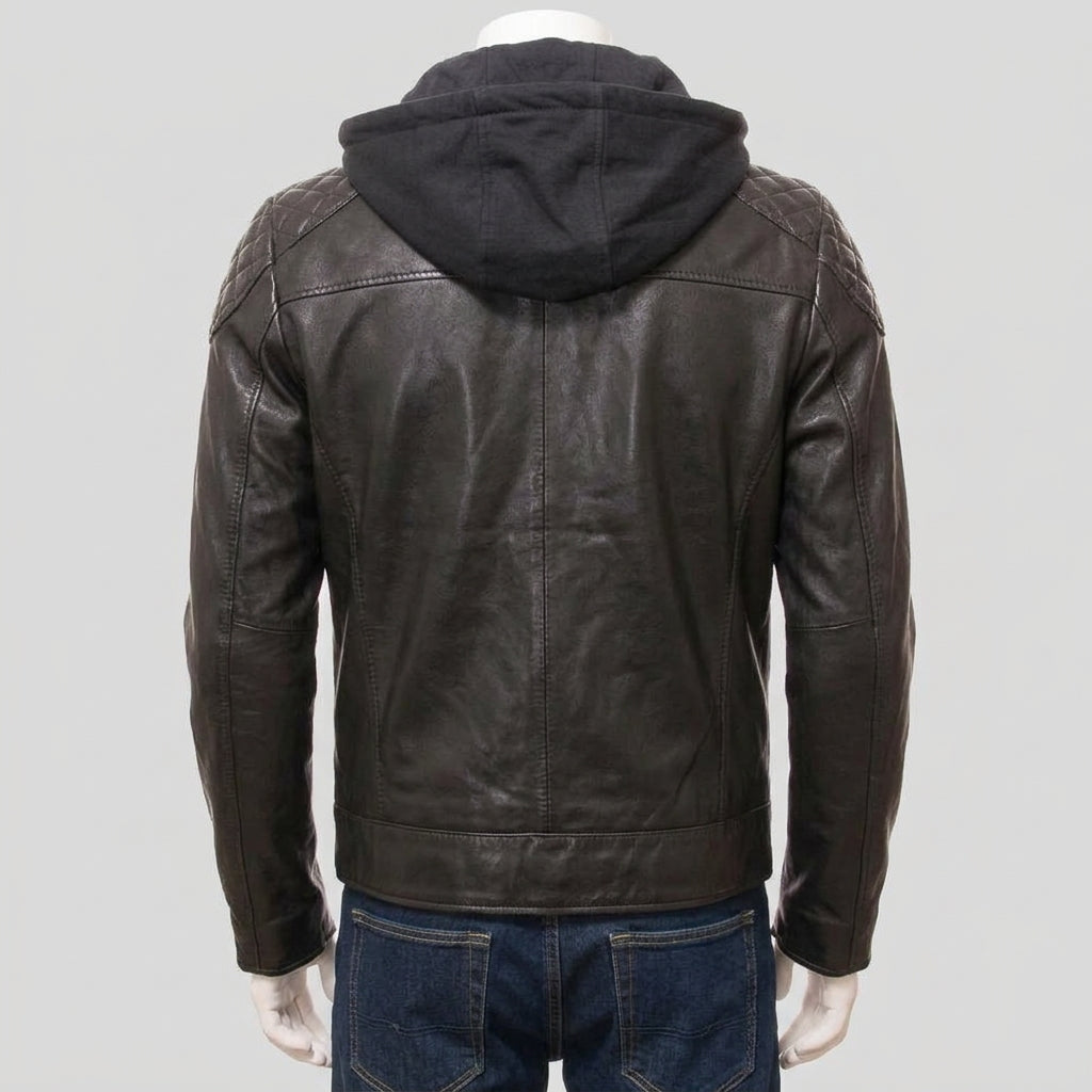 Jami Black Hooded Leather Jacket