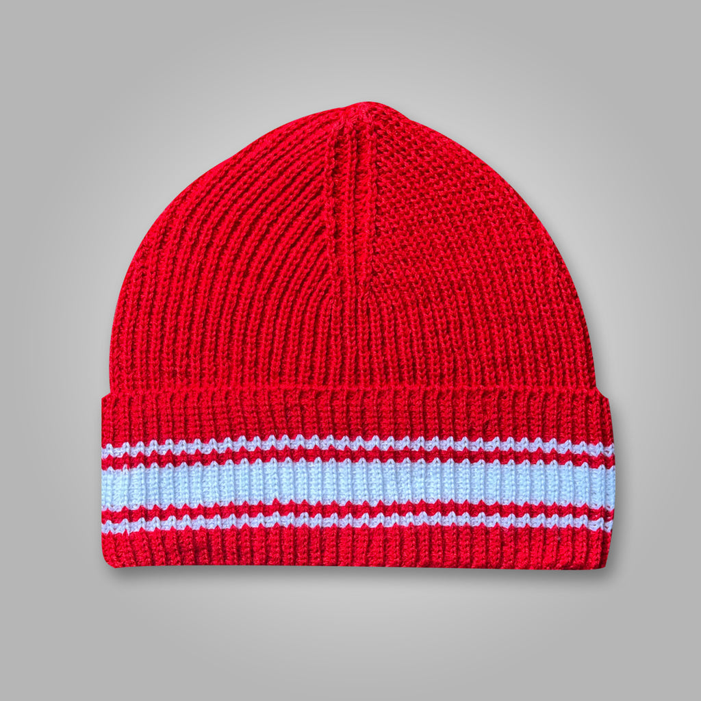 Red Beanie Cap with white stripes