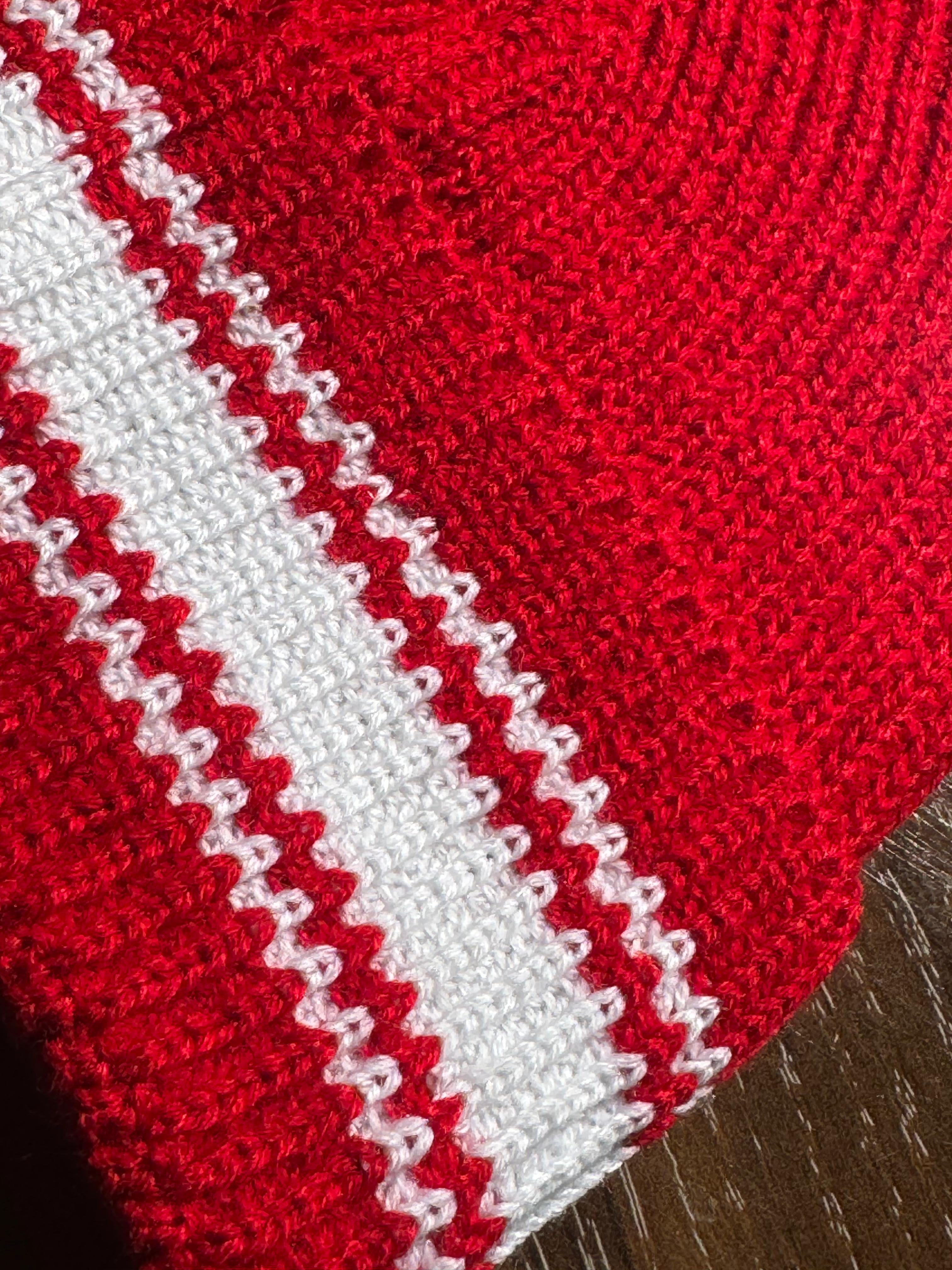 Red squadron beanie cap with white stripes