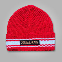 Load image into Gallery viewer, Red Combat Ready beanie cap with patches
