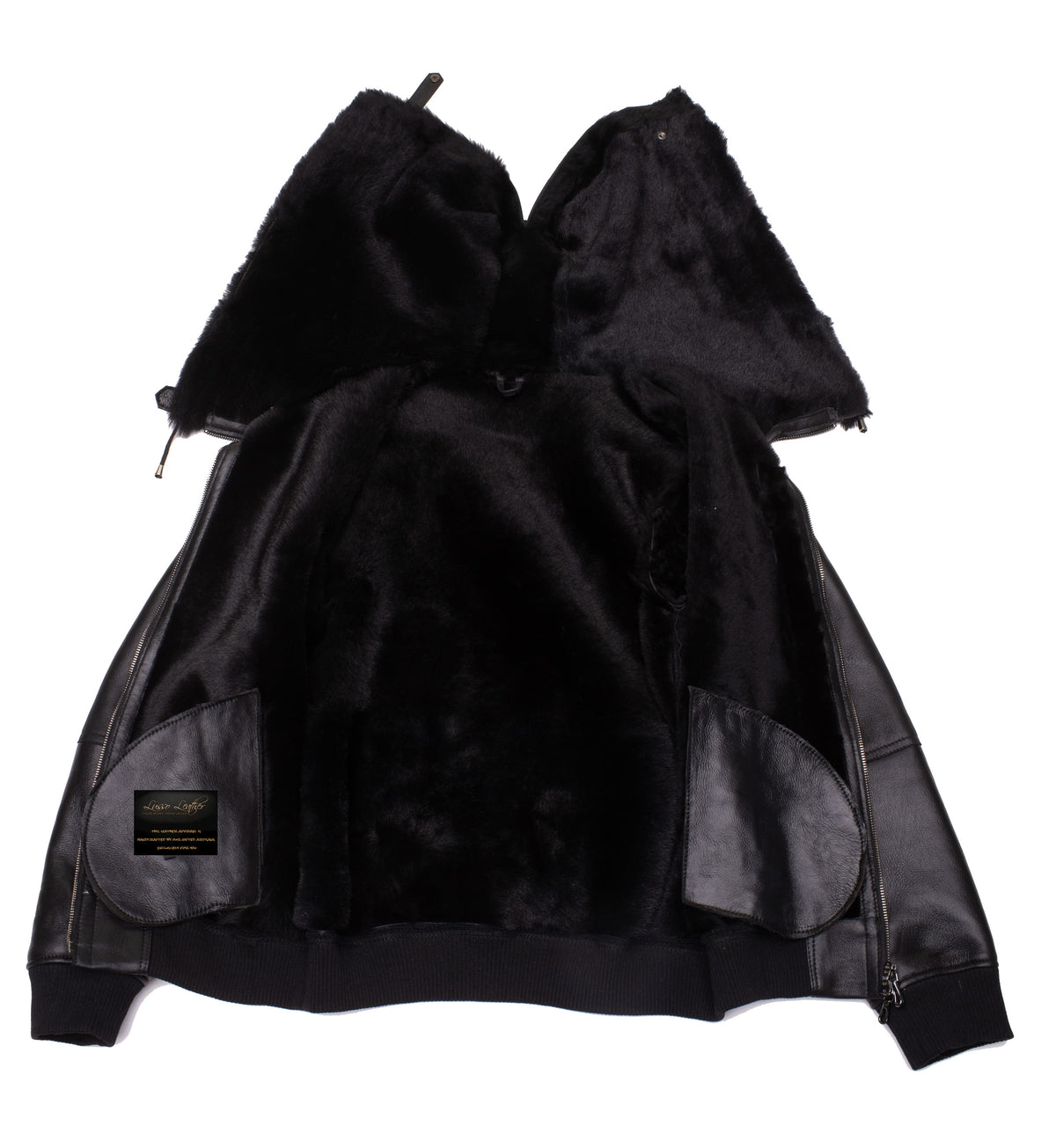 Gregos Varsity Style Sheepskin Shearling Jacket with Large Hoodie - Shearling leather