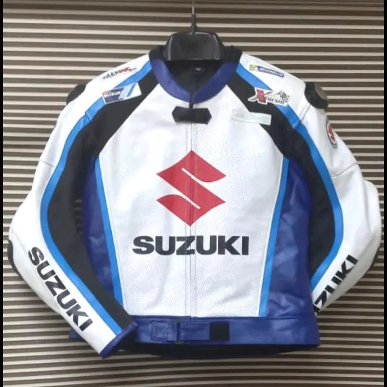 Suzuki Racing Riding  Cowhide Leather Jacket