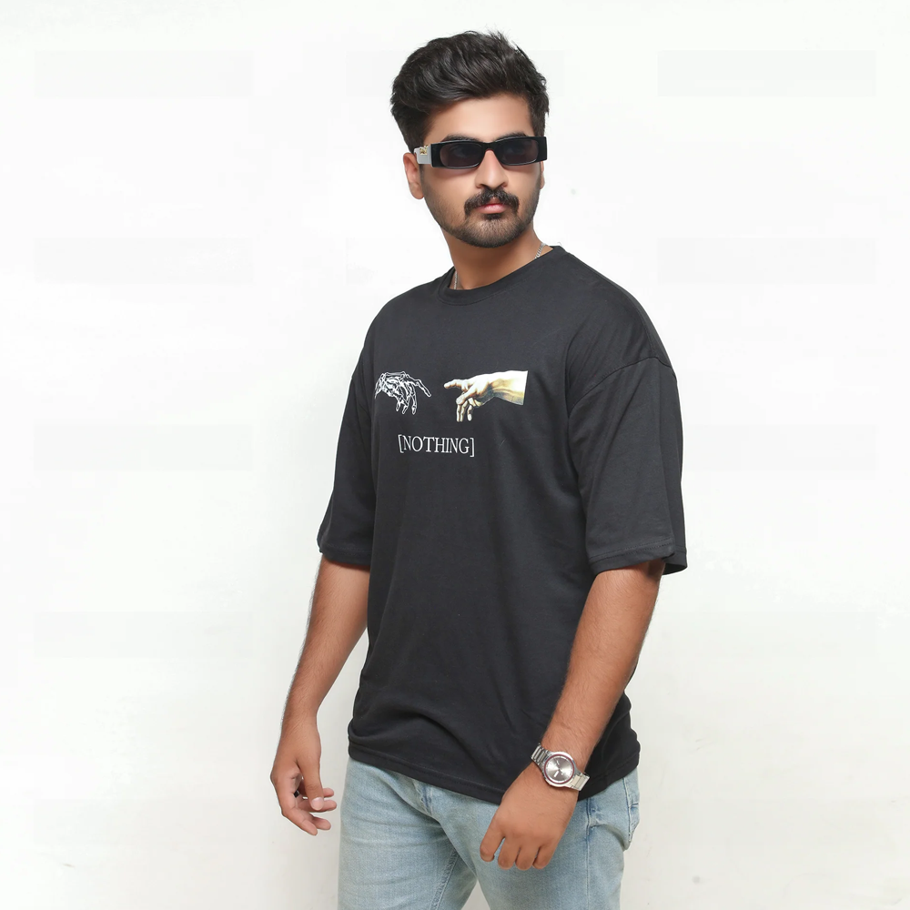 Premium Black Printed Relax Fit T-Shirt