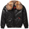 V-Bomber Jacket Black Leather w/ Crystal Fox Fur - Shearling leather