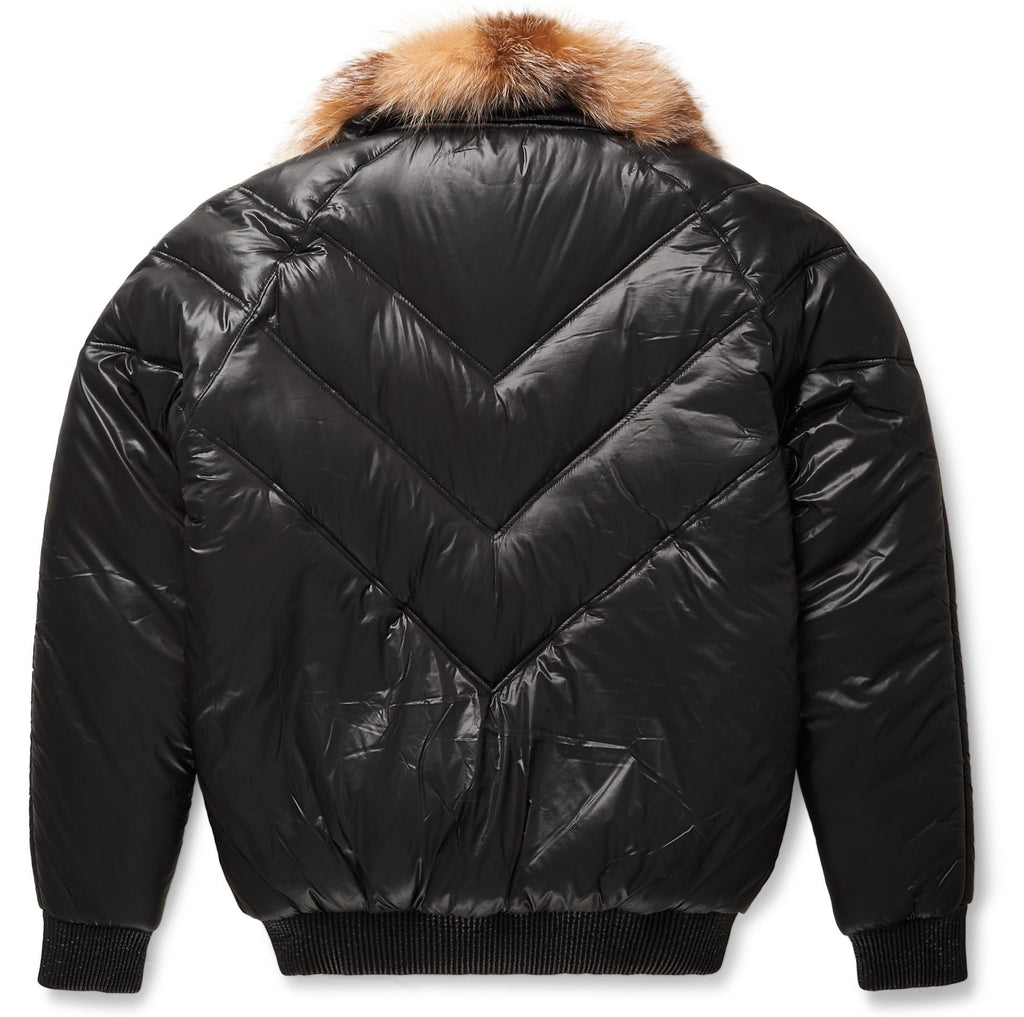 Nylon Black V-Bomber Jacket - Shearling leather