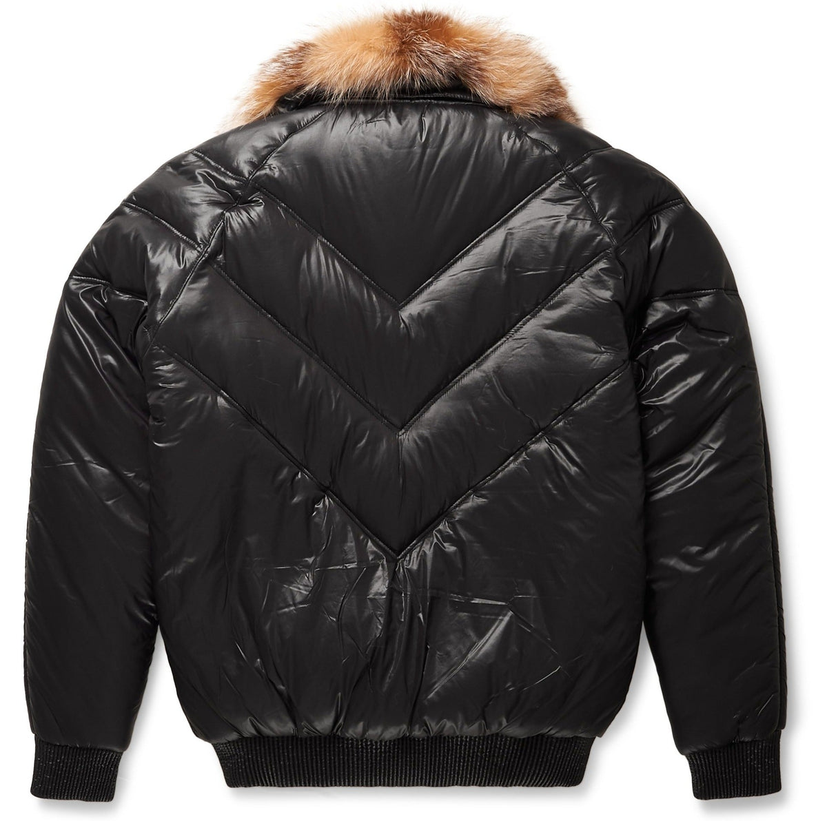 Nylon Black V-Bomber Jacket - Shearling leather
