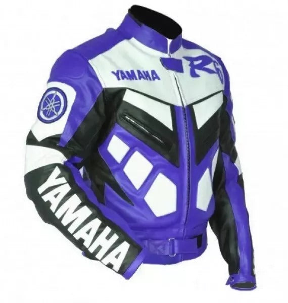 Yamaha R6 Blue Motorcycle Cowhide Leather Racing Jacket