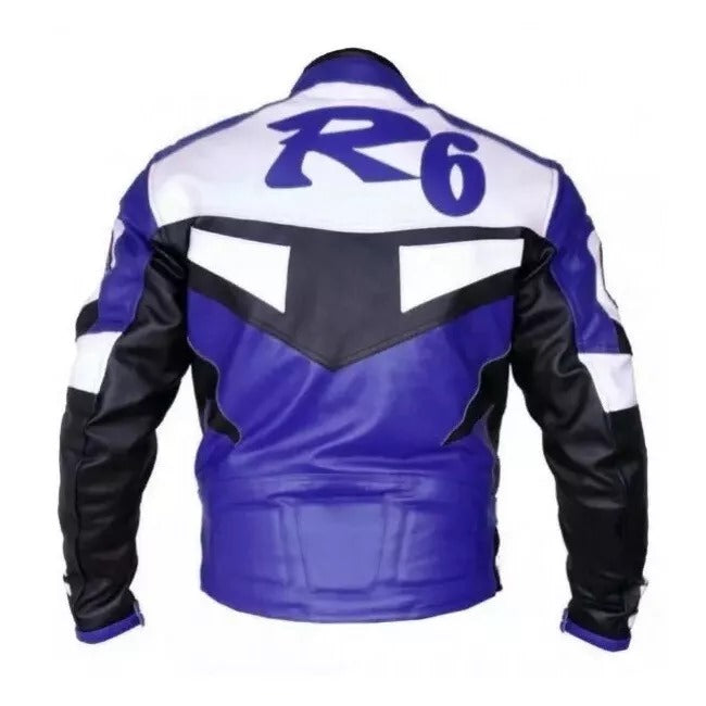 Yamaha R6 Blue Motorcycle Cowhide Leather Racing Jacket