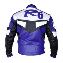 Load image into Gallery viewer, Yamaha R6 Blue Motorcycle Cowhide Leather Racing Jacket

