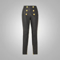 Women's Butt-flap Zipper Black Leather Pants