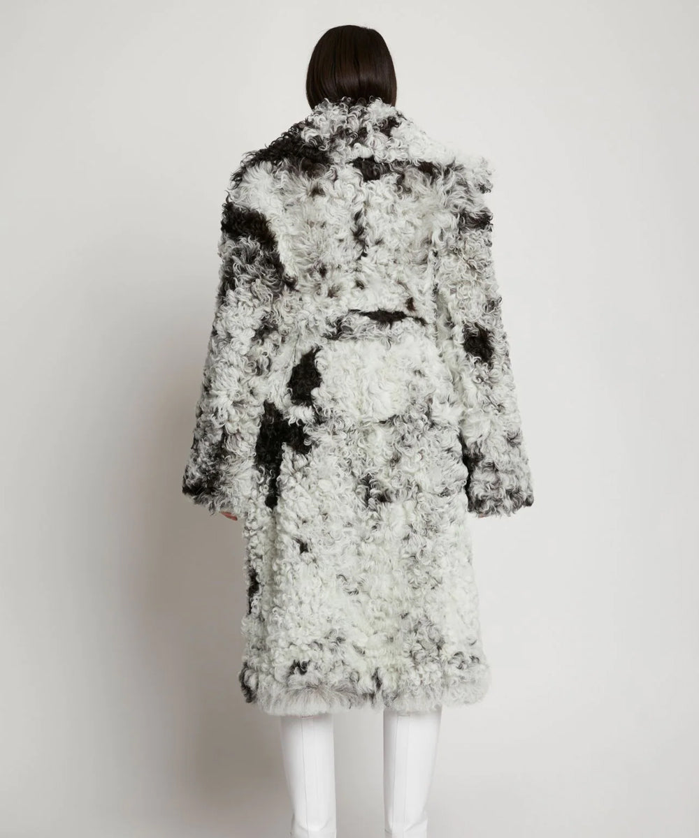 Womens Black & White Fur Shearling Long Coat