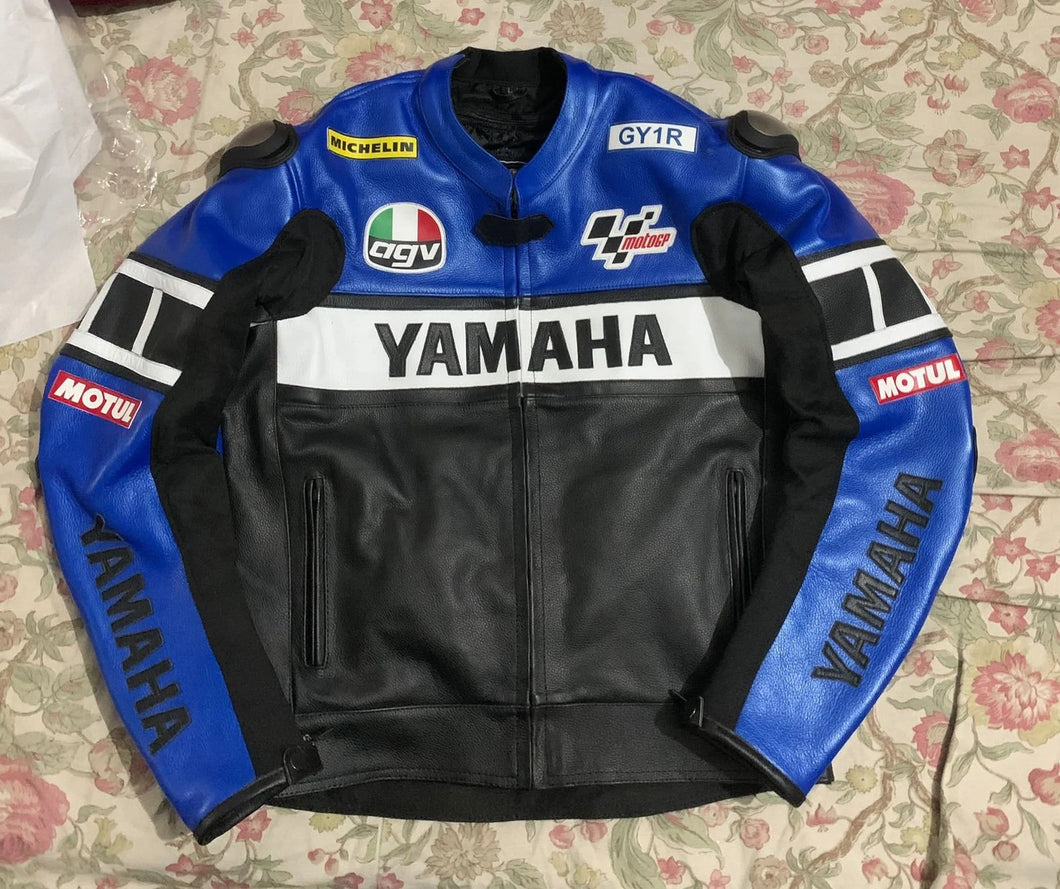 Yamaha Blue & Black Motorbike Leather Jacket