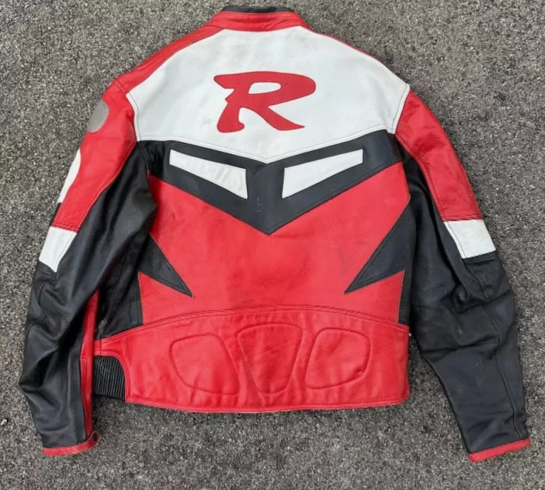 Yamaha Racing Red Motorcycle Riding Cowhide Leather Jacket