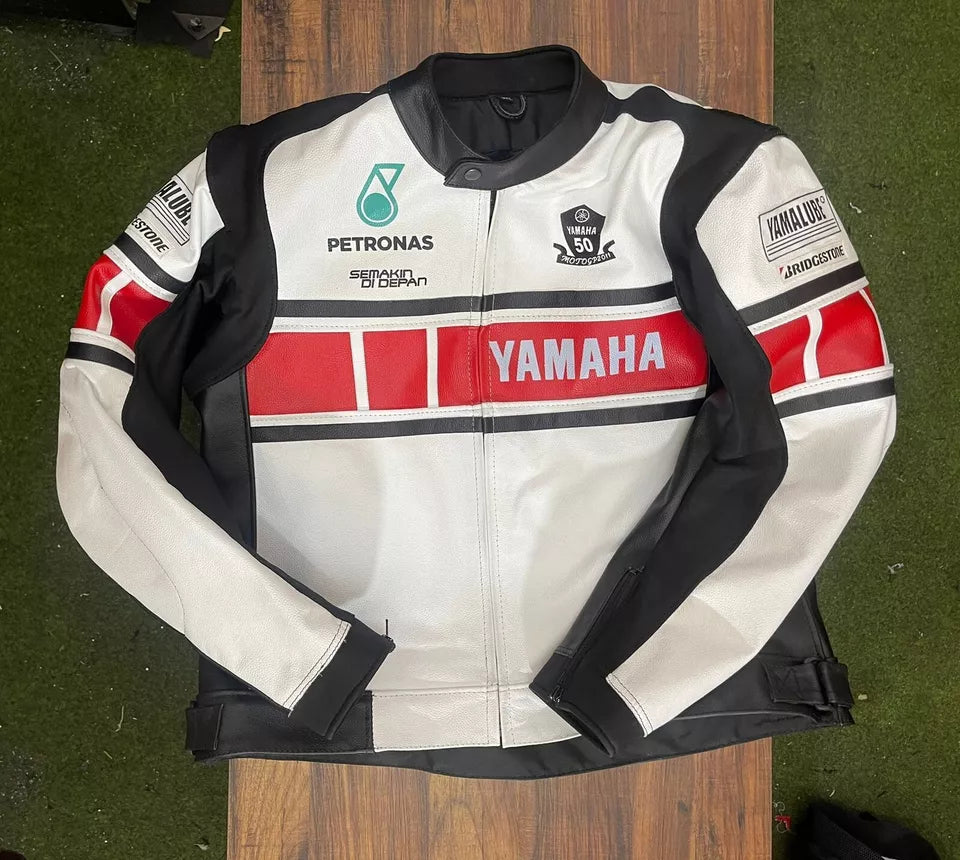 Yamaha Racing Leather Jacket Genuine Cowhide Biker Jacket