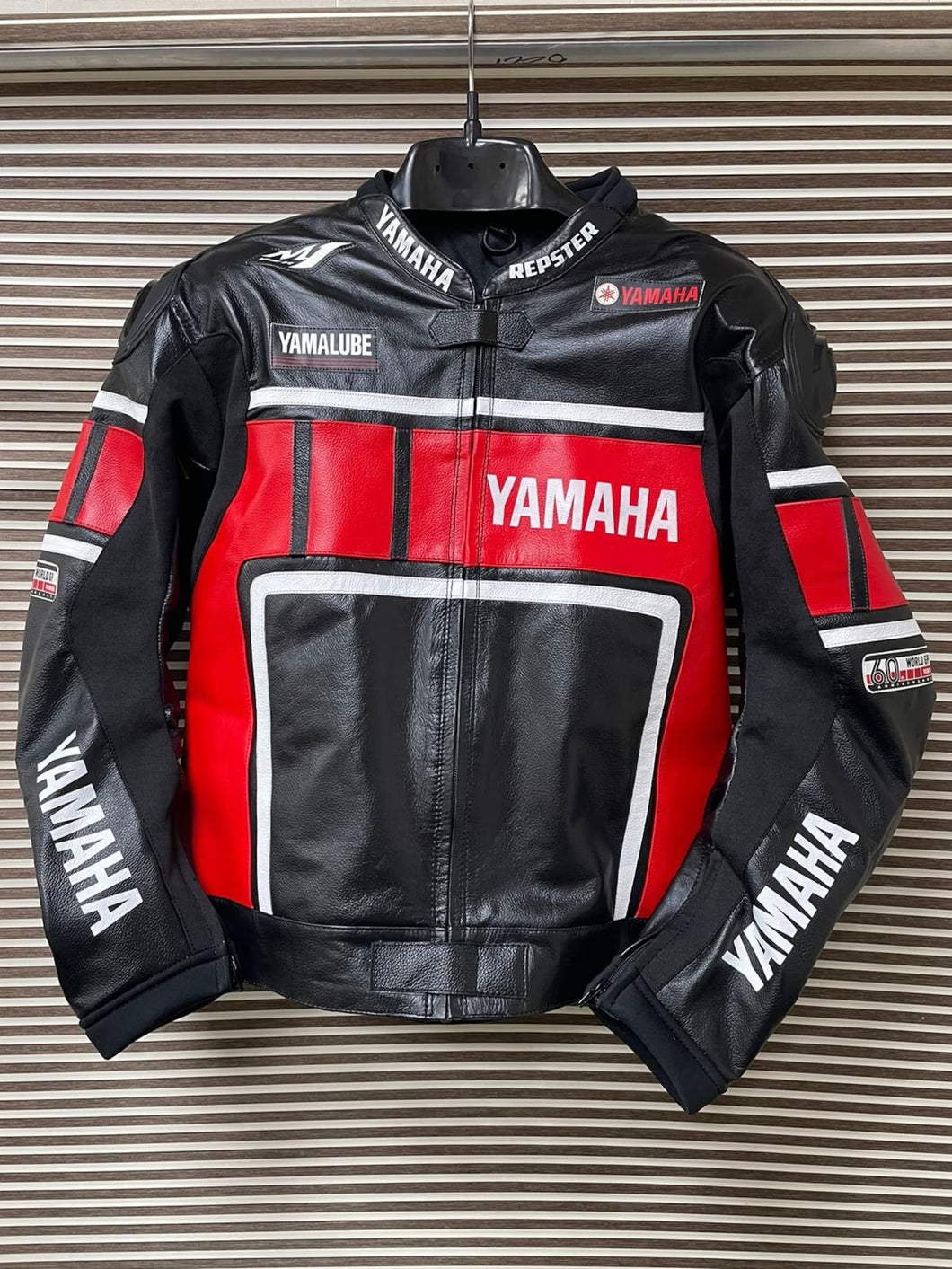 Black Yamaha Racing Motorcycle Leather Jacket