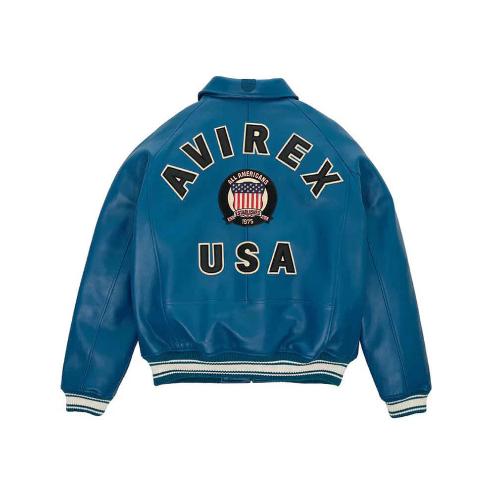 Men's Avirex Jacket - Teal Varsity Leather Bomber  Jacket