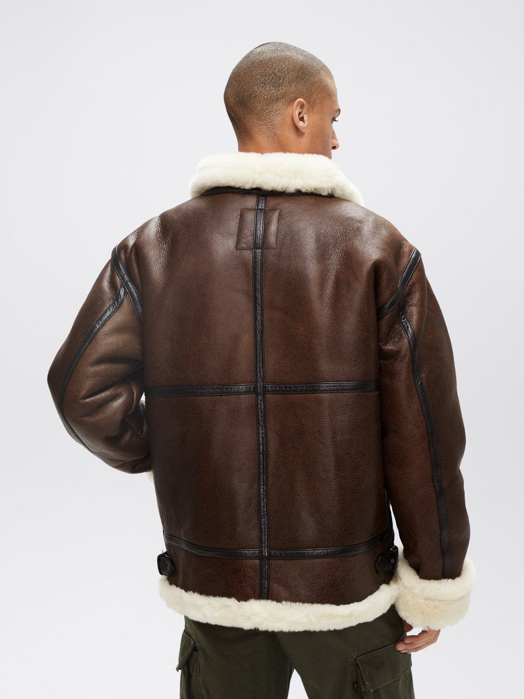 back view of shearling jacket