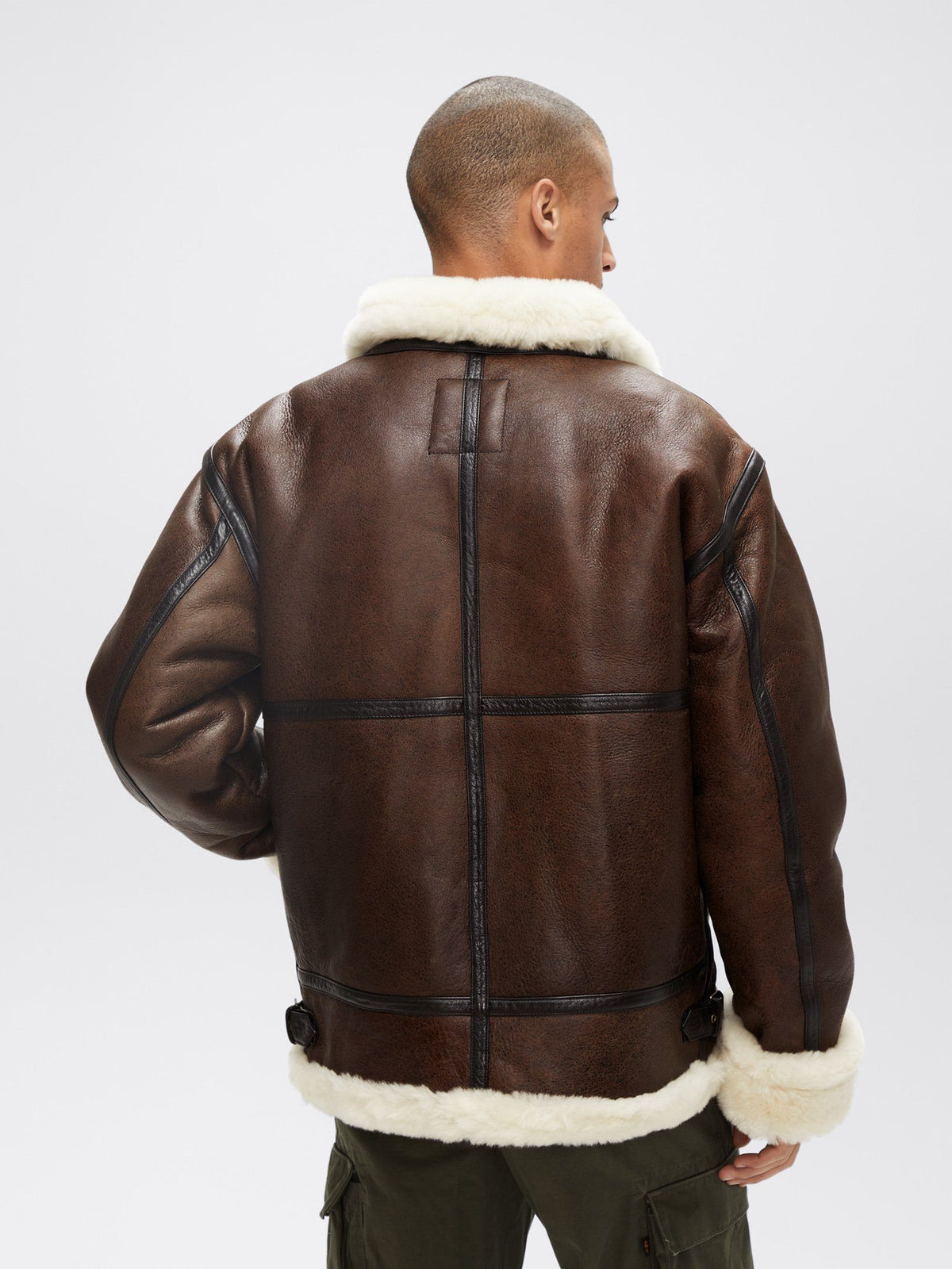 back view of shearling jacket
