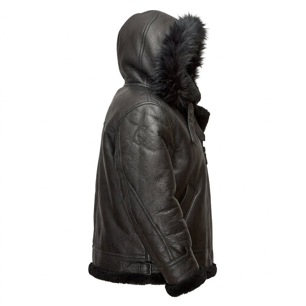 side view of shearling jacket