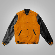 Load image into Gallery viewer, black and orange varsity jacket
