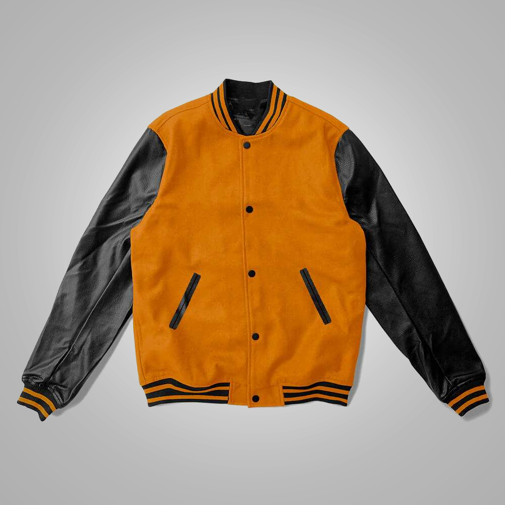black and orange varsity jacket