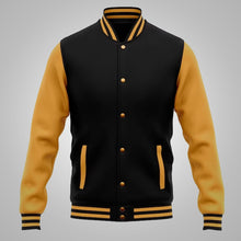 Load image into Gallery viewer, Mens Baseball Style Black and Yellow Varsity Jacket
