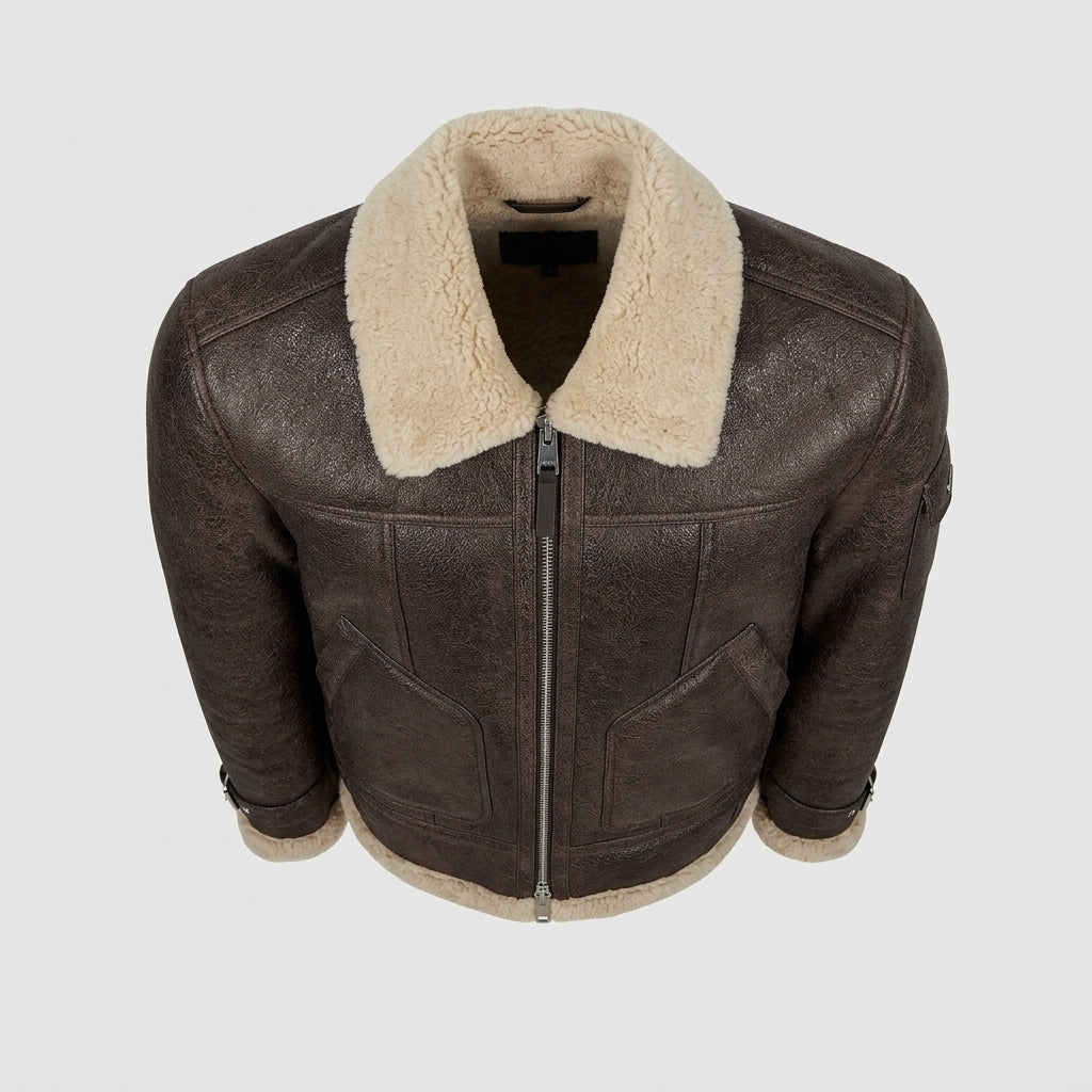 bird eye view of shearling leather jacket