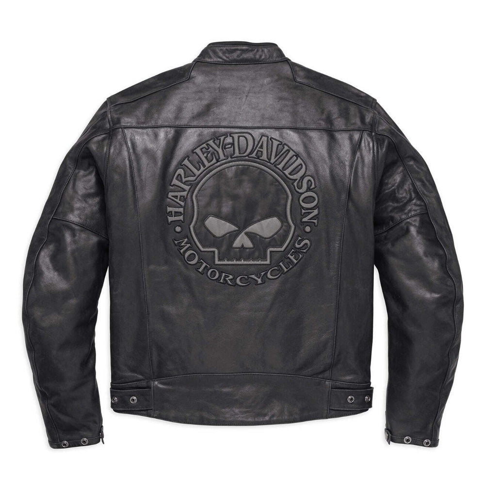 Harley-Davidson skull leather jacket back with large tonal embroidery