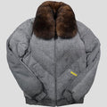 Elephant print v bomber jacket with removeable fur collar
