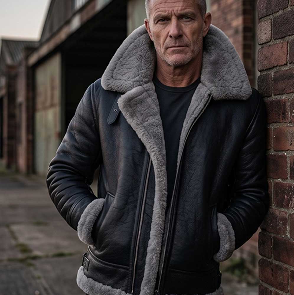 silver gray lined shearling jacket