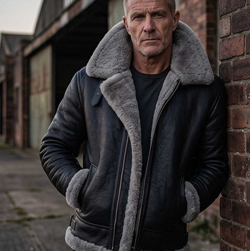 silver gray lined shearling jacket