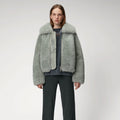 New Grey Womens Winter Shearling Short Fox Fur Jacket