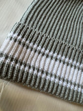 Load image into Gallery viewer, Gray beanie cap with white stripes
