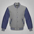 Mens Baseball Style Grey and Royal Blue Varsity Jacket