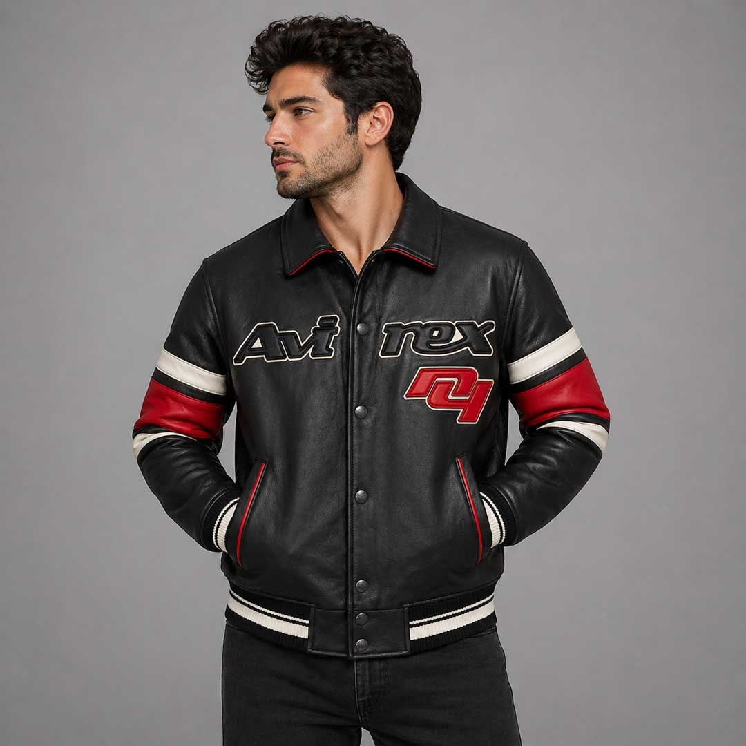 Black Letterman Avirex Leather Jacket