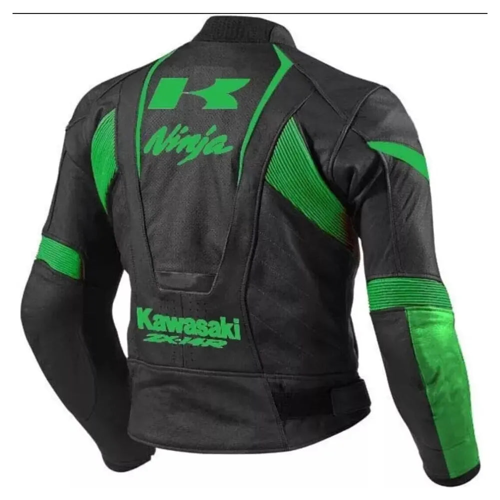 Kawasaki Ninja ZX14R Black Green Motorcycle Leather Racing Jacket