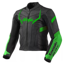 Load image into Gallery viewer, Kawasaki Ninja ZX14R Black Green Motorcycle Leather Racing Jacket

