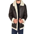 Men Jet Black B3 Bomber Leather Jacket - Shearling leather