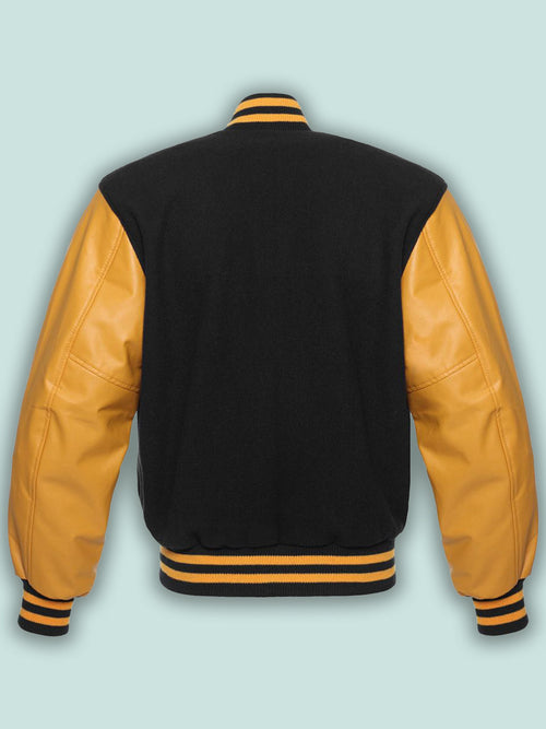 Black & Gold Varsity Jacket - Shearling leather