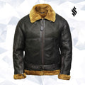 Men's Aviator Real Shearling Sheepskin Leather Bomber Flying Jacket - Shearling leather