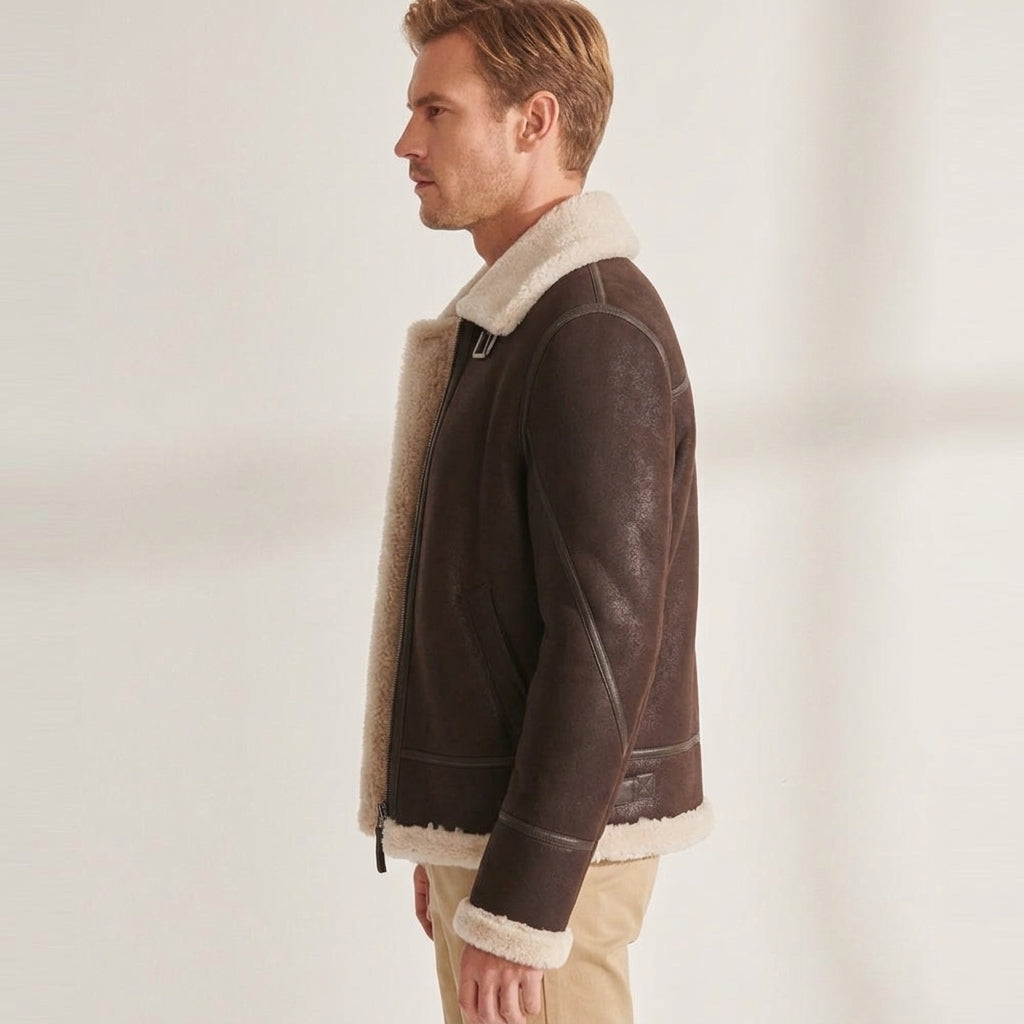 side view of shearling jacket