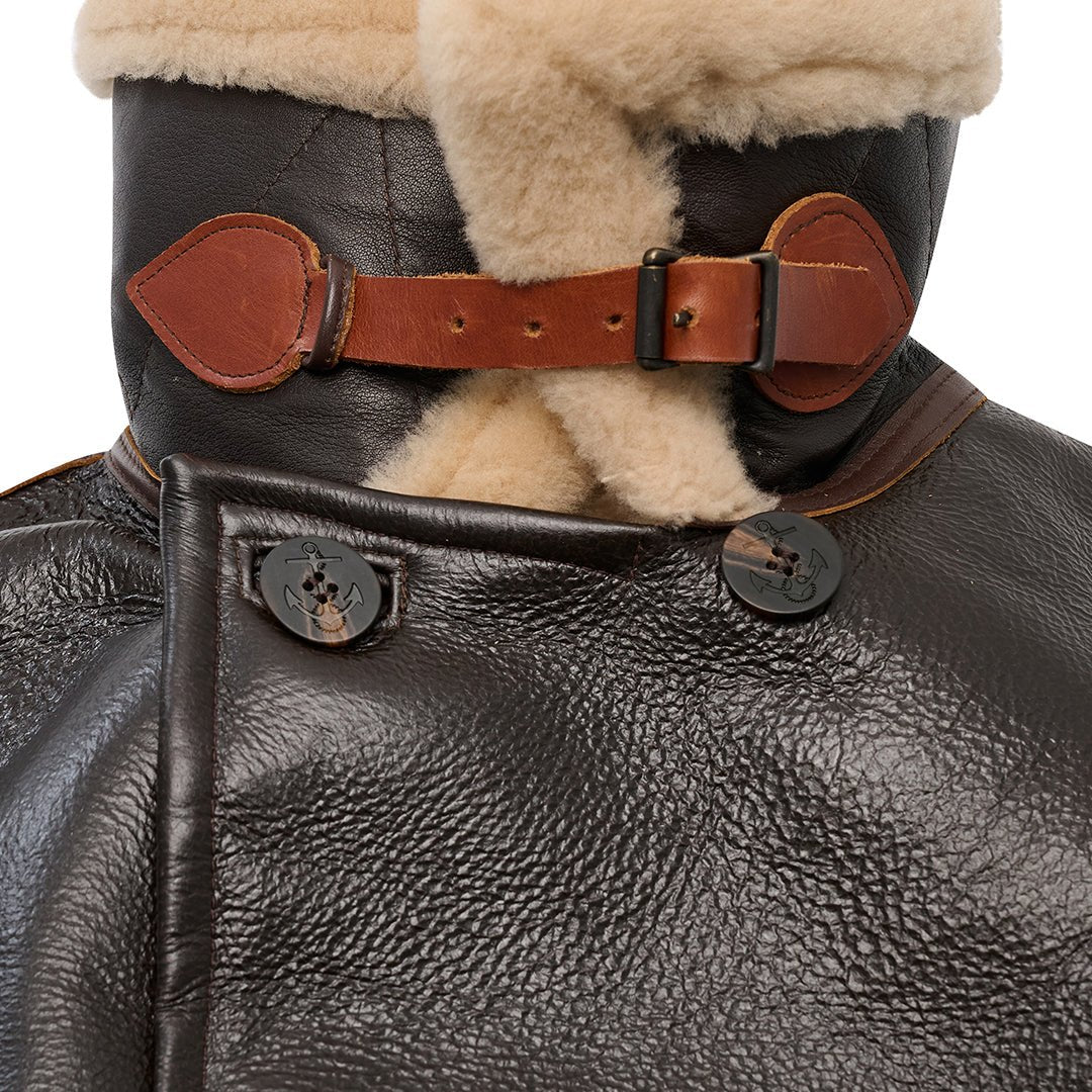 collar view of shearling jacket