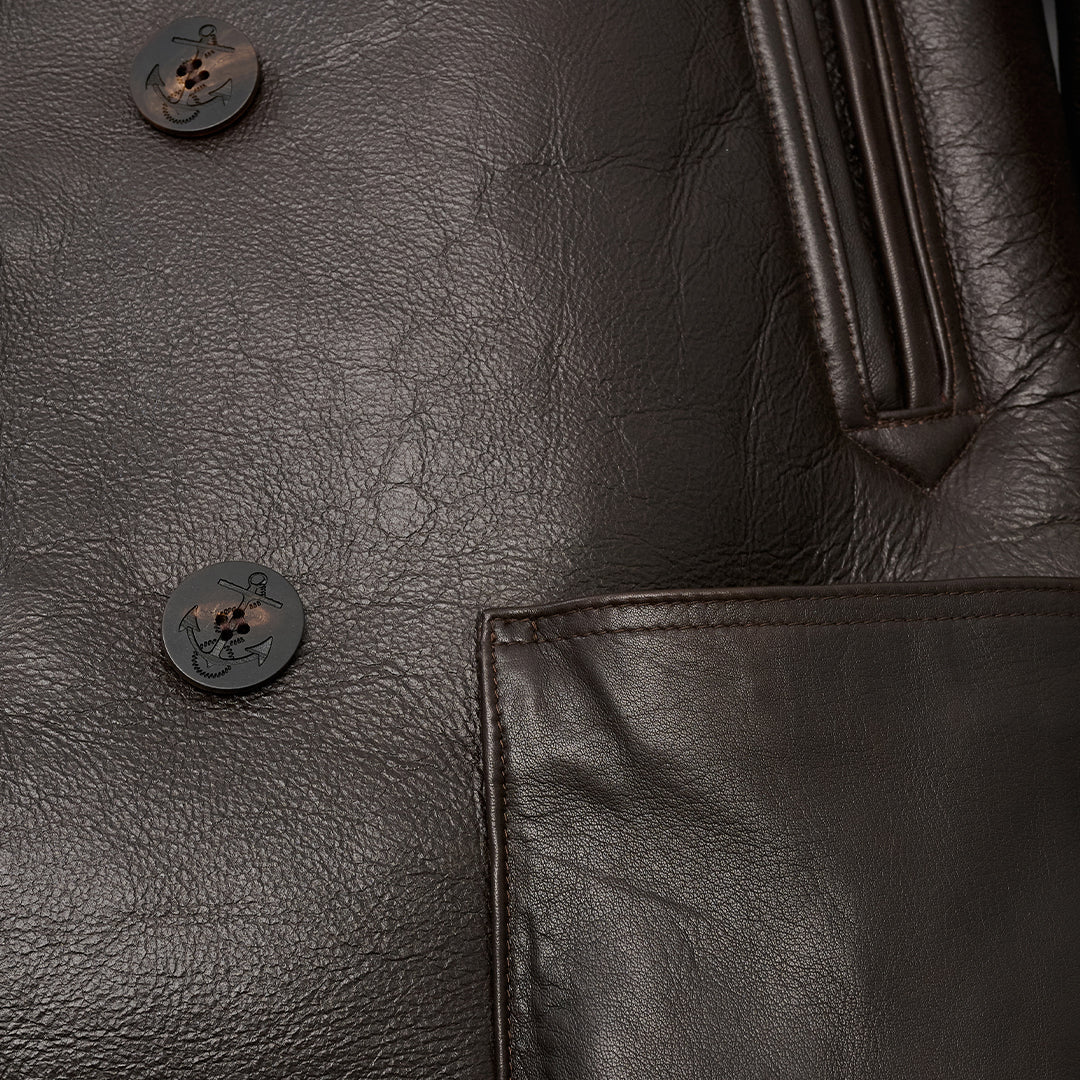 closeup view of shearling jacket leather