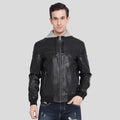 Brice men’s black hooded sheepskin leather bomber jacket front view