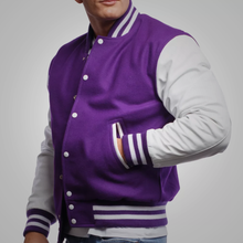 Load image into Gallery viewer, purple letterman jacket
