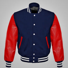 Load image into Gallery viewer, Mens Baseball Style Red and Blue Varsity Jacket
