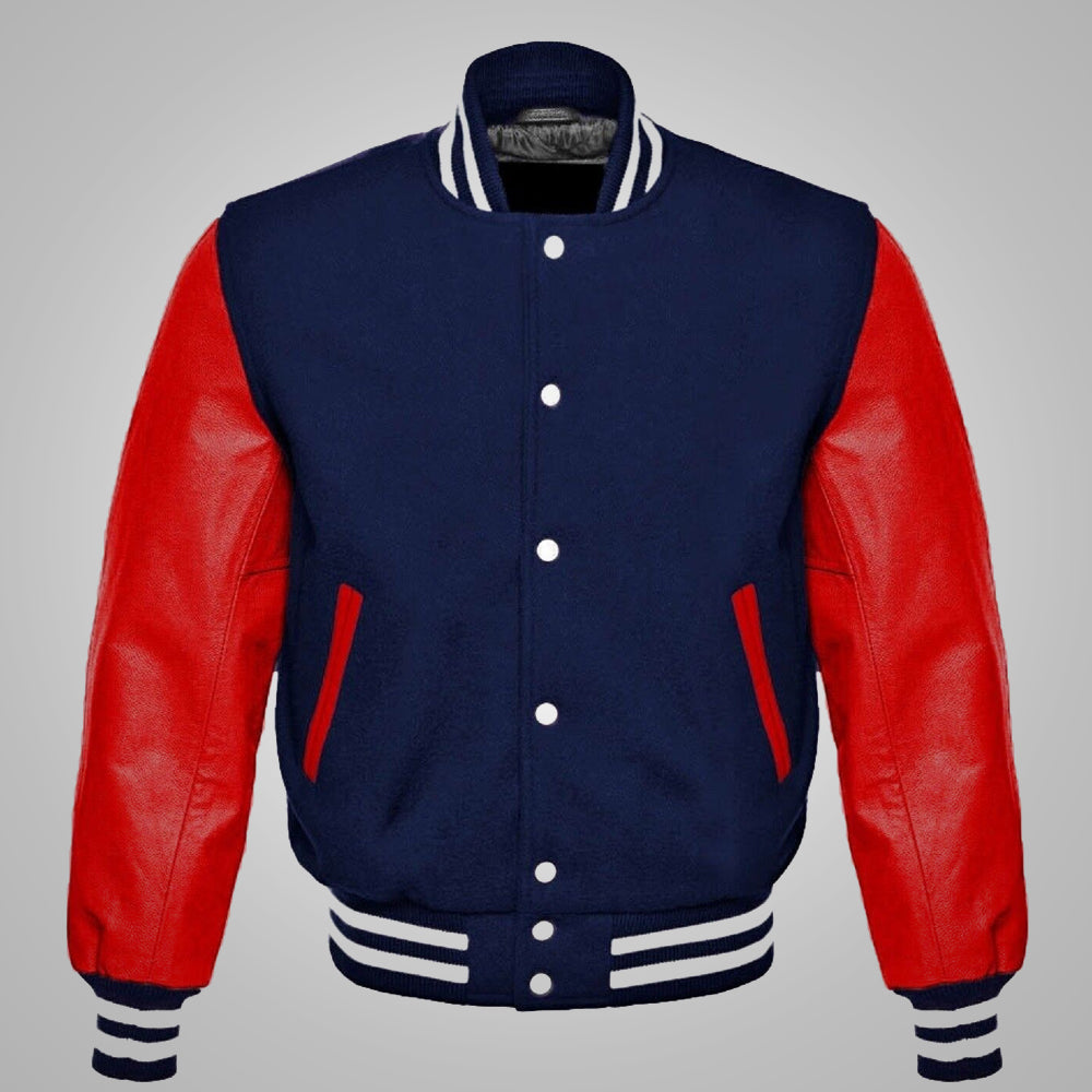Mens Baseball Style Red and Blue Varsity Jacket