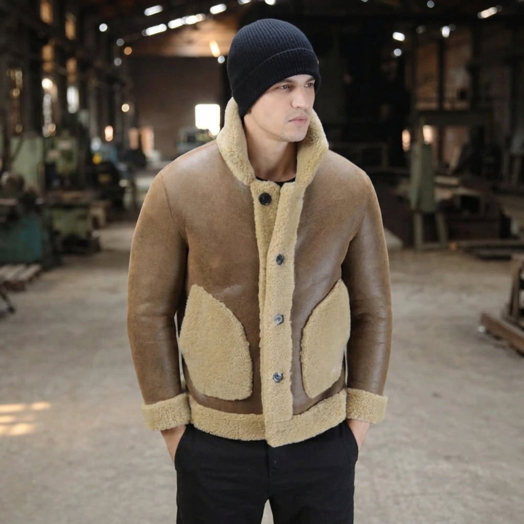 top view of shearling jacket