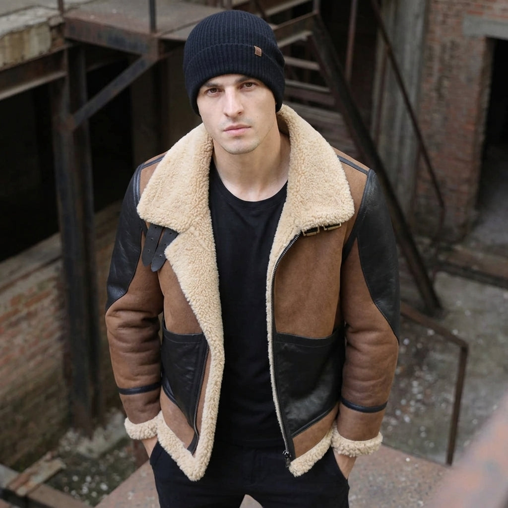 top view of shearling jacket