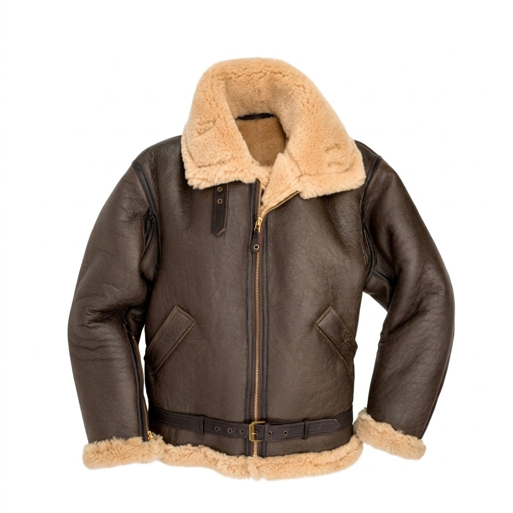 Men’s brown RAF B-3 sheepskin bomber jacket front view